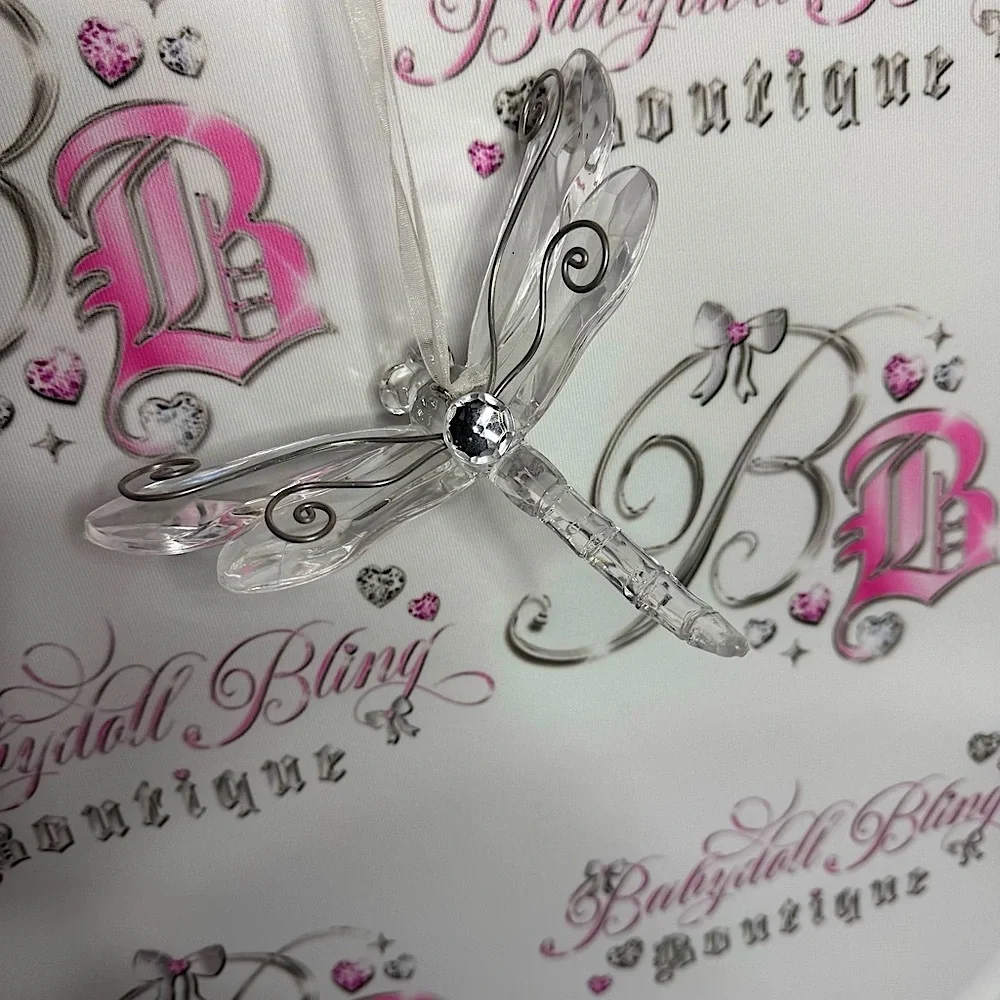 Dragonfly ornament sun catcher clear lucid silver rhinestone crystal bling luxe